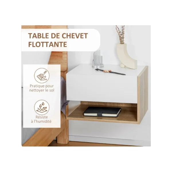 Lot 2 tables chevet chêne clair et blanc Table de nuit suspendu chevet chambre design