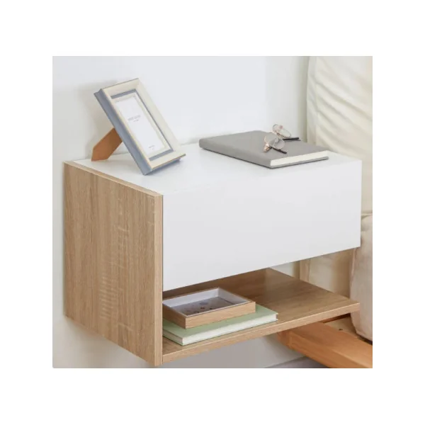 Lot 2 tables chevet chêne clair et blanc Table de nuit suspendu chevet chambre design