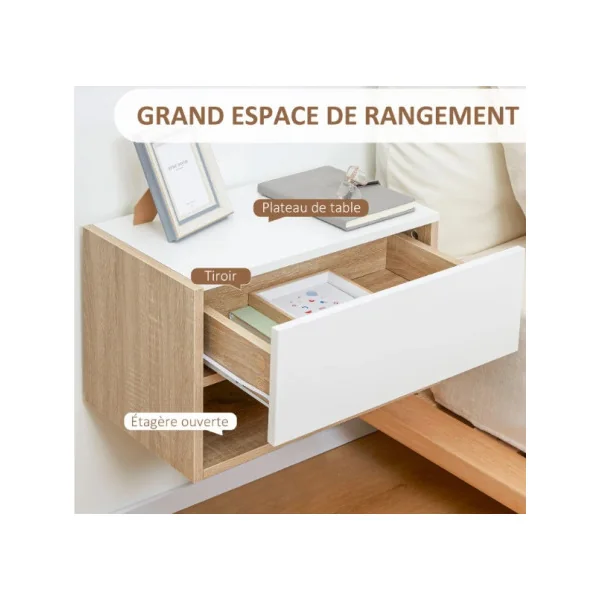 Lot 2 tables chevet chêne clair et blanc Table de nuit suspendu chevet chambre design