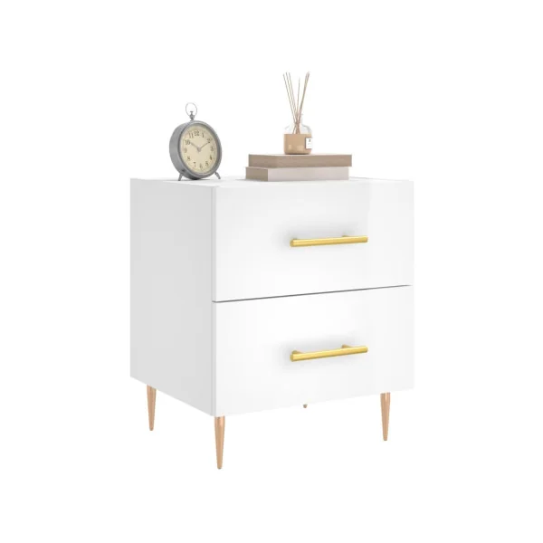 Lot 2 Tables de Chevet Blanc Brillant Table de Nuit Tendance