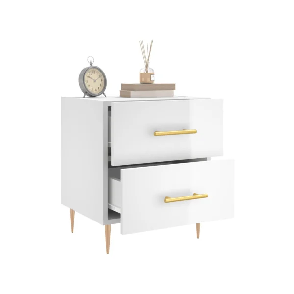 Lot 2 Tables de Chevet Blanc Brillant Table de Nuit Tendance