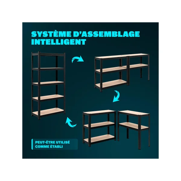 Lot de 10 étagères professionnel noire Charge lourde 875 kg Rayonnage métallique Etagère métallique industrielle