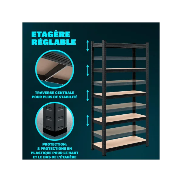 Lot de 10 étagères professionnel noire Charge lourde 875 kg Rayonnage métallique Etagère métallique industrielle