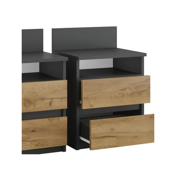 (Lot de 2) Table de chevet anthracite et chêne 2 tiroirs Table de nuit en bois Chevet de lit moderne