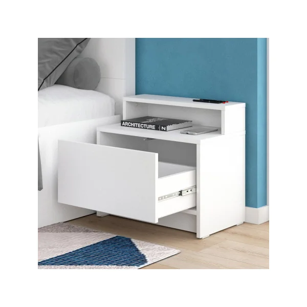 (Lot de 2) Table de chevet blanche 1 tiroir Table de nuit en bois Chevet de lit moderne