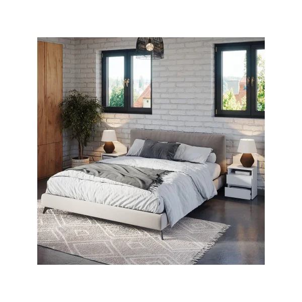 (Lot de 2) Table de chevet blanche 2 tiroirs Table de nuit en bois Chevet de lit moderne