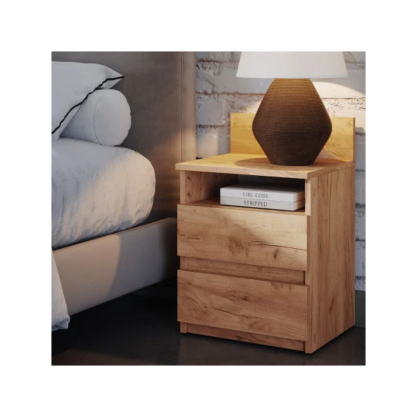 (Lot de 2) Table de chevet chêne artisan 2 tiroirs Table de nuit en bois Chevet de lit moderne