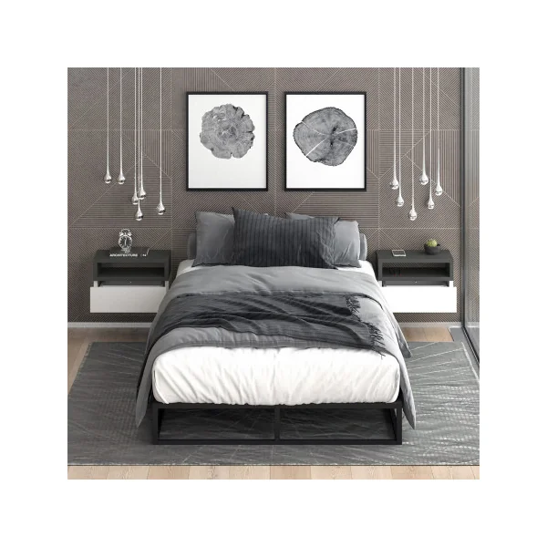 (Lot de 2) Table de chevet design blanche et anthracite Table de nuit moderne 1 tiroir
