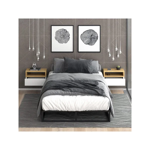 (Lot de 2) Table de chevet design blanche et chêne Table de nuit moderne 1 tiroir