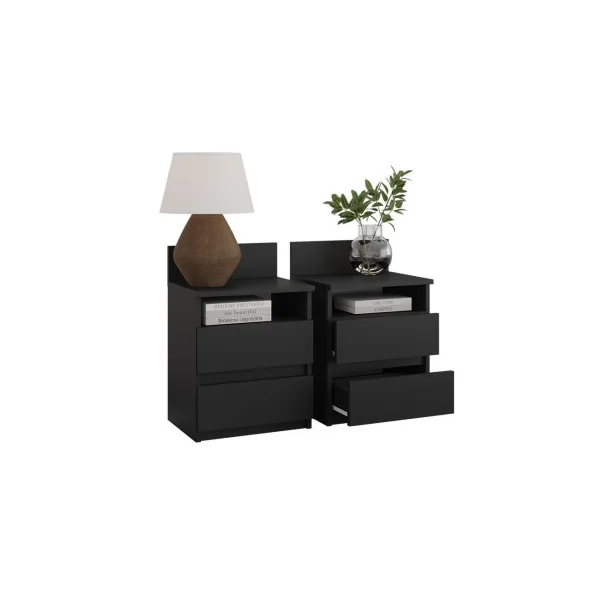 (Lot de 2) Table de chevet noir 2 tiroirs Table de nuit en bois Chevet de lit moderne