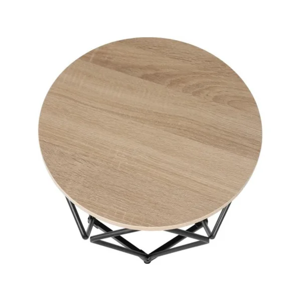 Lot de 2 tables basses industrielles ronde cadre en acier table salon bois clair et métal