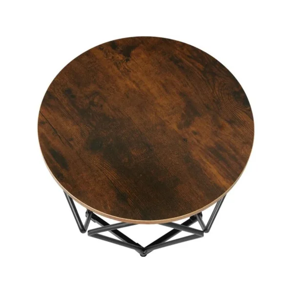 Lot de 2 tables basses industrielles ronde cadre en acier table salon brun rustique et métal