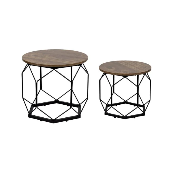 Lot de 2 tables basses industrielles ronde Cadre en acier Table salon vintage et métal