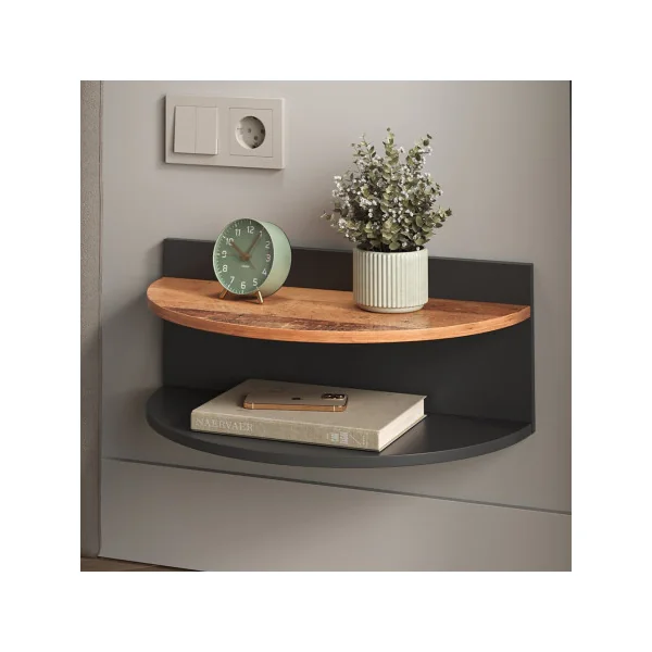 Lot de 2 Tables chevet suspendu noir et bois Table nuit moderne à suspendre arrondie