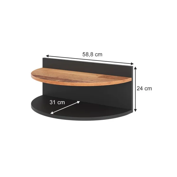Lot de 2 Tables chevet suspendu noir et bois Table nuit moderne à suspendre arrondie