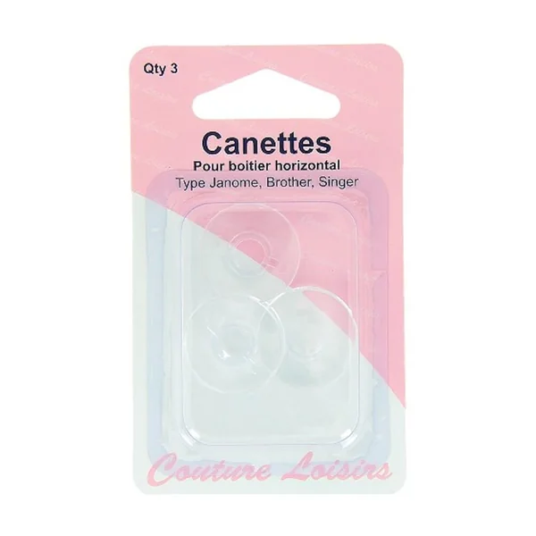 Lot de 3 Canettes plastique type Janone Brother Singer pour boitier horizontal - Couture Loisirs