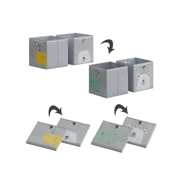 Lot de deux boites Hippo Ours Rangement Enfant Meuble Etagère