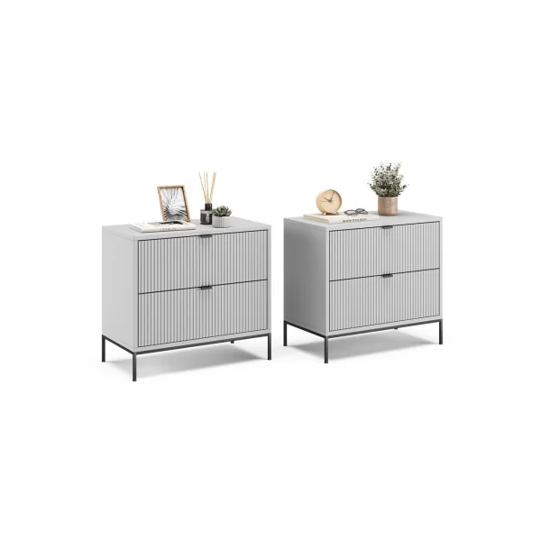 Lot Table de chevet grise design x2 Table chevet gris Table nuit en bois et métal