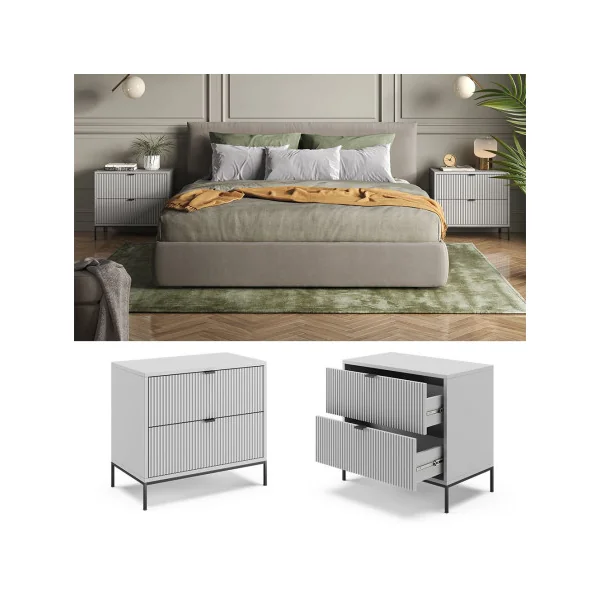 Lot Table de chevet grise design x2 Table chevet gris Table nuit en bois et métal