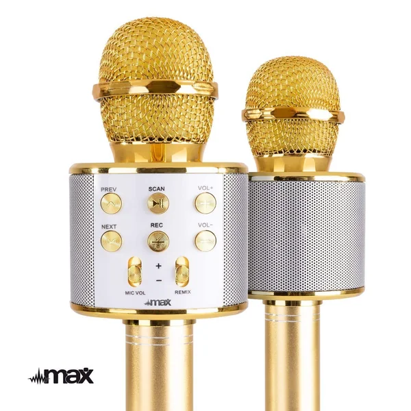 MAX KM01 Kit Deux Microphones Karaoké Micro Sans Fil Bluetooth - Doré