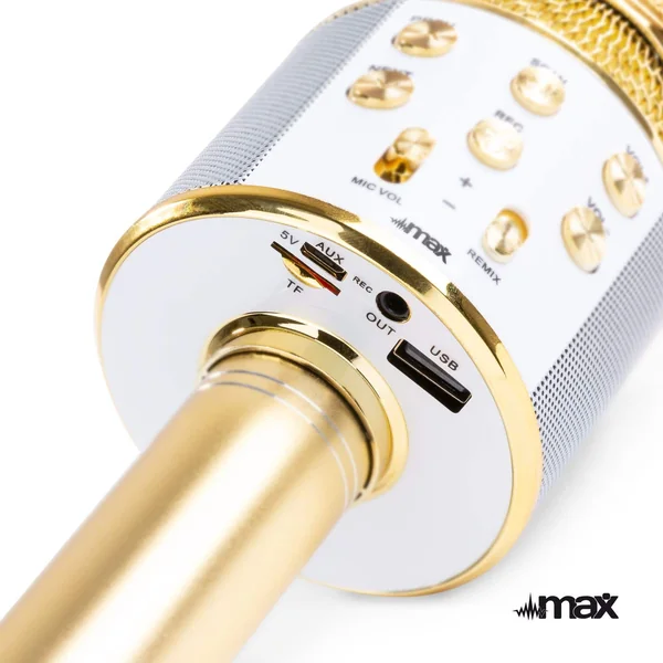 MAX KM01 Kit Deux Microphones Karaoké Micro Sans Fil Bluetooth - Doré