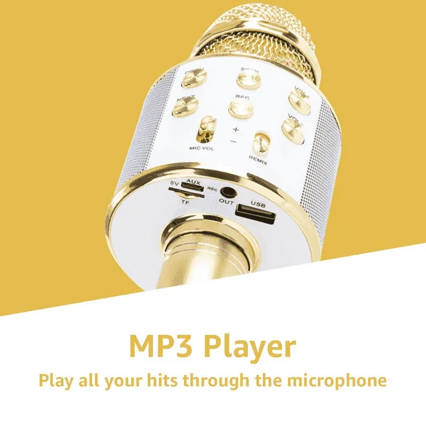 MAX KM01 Kit Deux Microphones Karaoké Micro Sans Fil Bluetooth - Doré