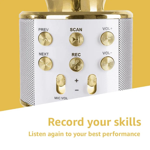 Max KM01 - Micro Karaoké Bluetooth avec Haut-Parleur Intégré, USB/SD - Doré