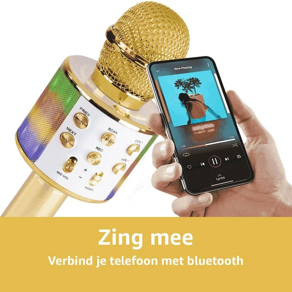 MAX KM15G - Micro Karaoké sans Fil Bluetooth Éclairage LED - Doré