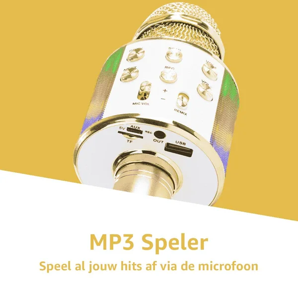 MAX KM15G - Micro Karaoké sans Fil Bluetooth Éclairage LED - Doré