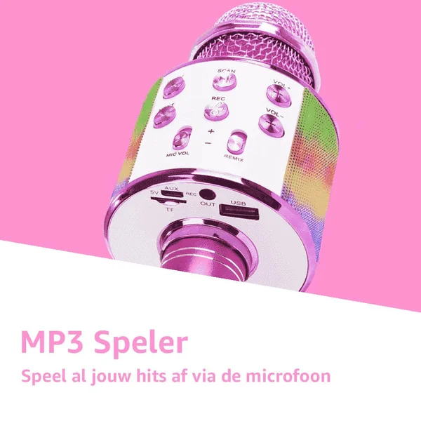 MAX KM15P - Micro Karaoké sans Fil Bluetooth Éclairage LED - Rose