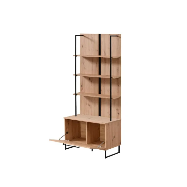 Meuble bibliothèque design étagère bureau chêne et noir rangement livres CD ou DVD