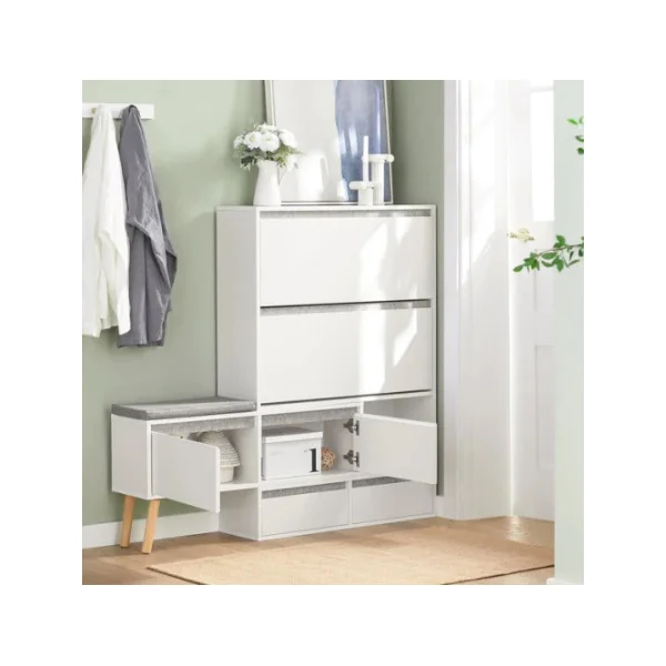 Meuble Chaussures 2 abattants Armoire à Chaussures avec Banc de Rangement Amovible
