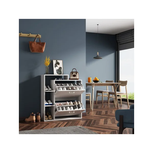 Meuble chaussures blanc avec compartiments rangement chaussures meuble d'entrée