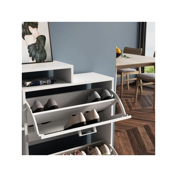 Meuble chaussures blanc avec compartiments rangement chaussures meuble d'entrée