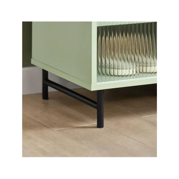 Meuble de rangement vert avec casier meuble d'entrée avec porte en verre coulissante