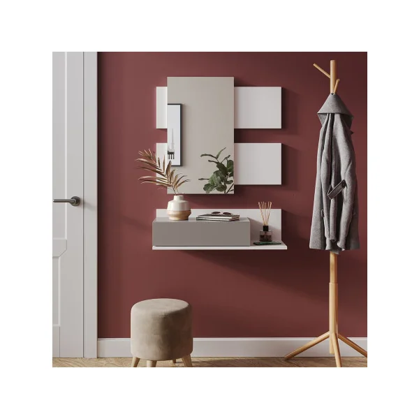 Meuble d'entrée blanc et anthracite avec tiroir Meuble entrée avec miroir