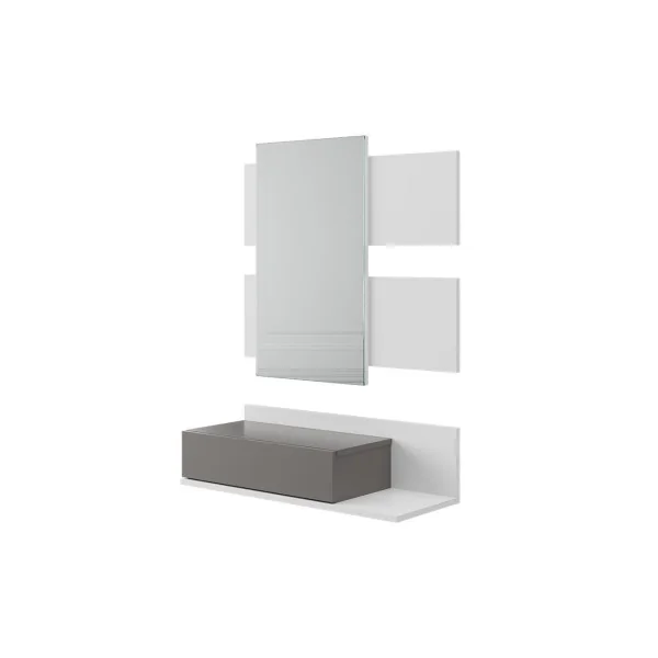 Meuble d'entrée blanc et anthracite avec tiroir Meuble entrée avec miroir