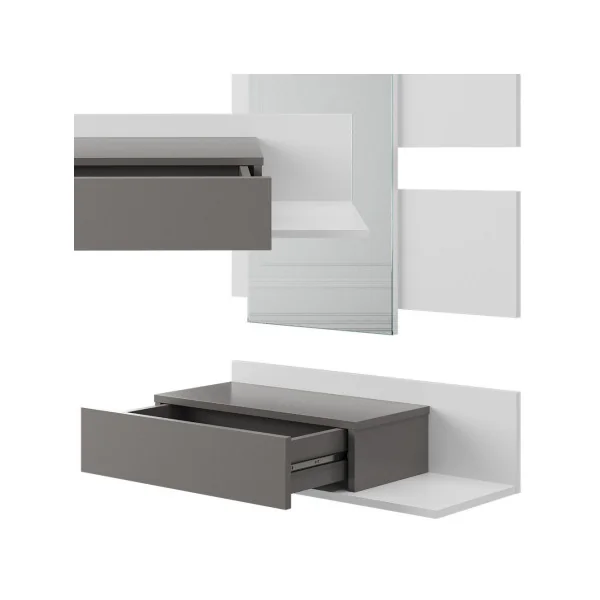 Meuble d'entrée blanc et anthracite avec tiroir Meuble entrée avec miroir