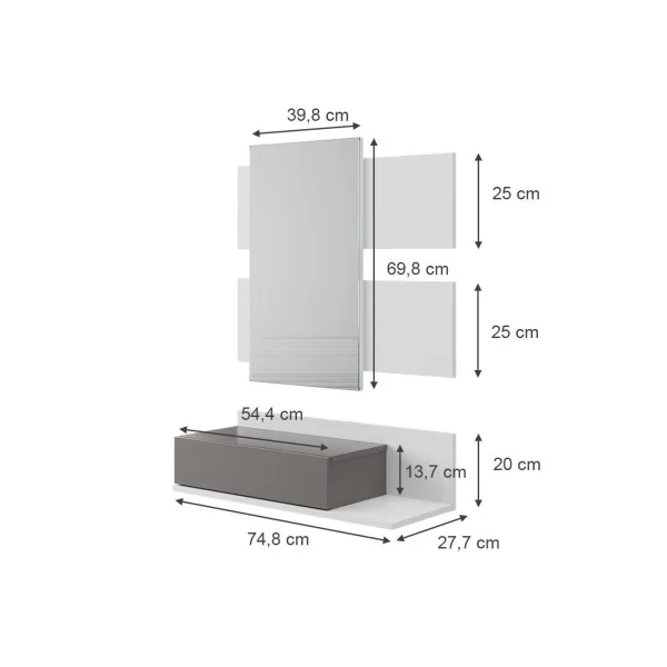 Meuble d'entrée blanc et anthracite avec tiroir Meuble entrée avec miroir