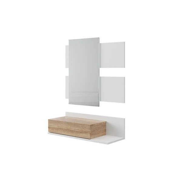 Meuble d'entrée blanc et chêne avec tiroir Meuble entrée avec miroir