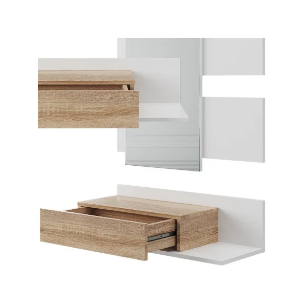Meuble d'entrée blanc et chêne avec tiroir Meuble entrée avec miroir