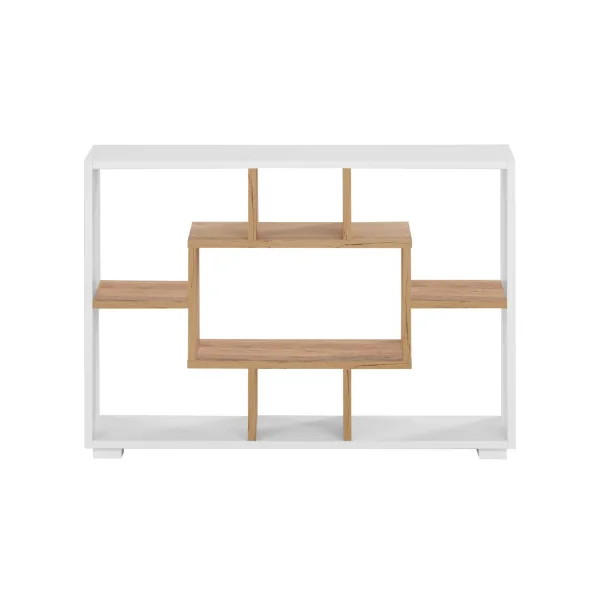 Meuble Etagère Rangement Livre Séparateur de Pièce bibliothèque blanc et chêne 7 compartiments