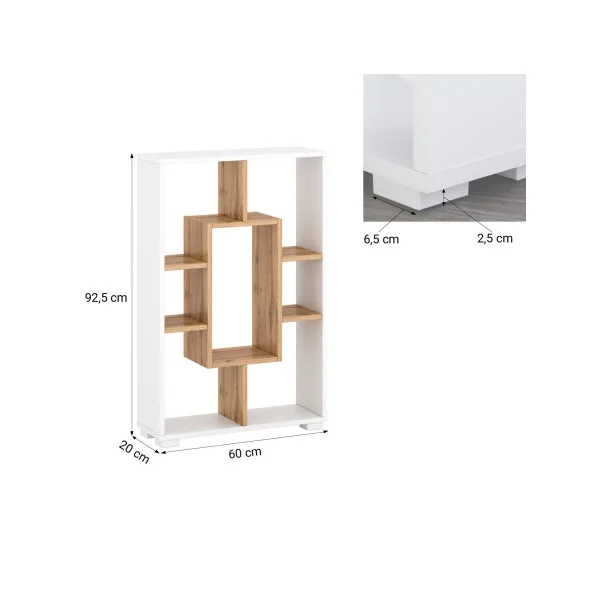 Meuble Etagère Rangement Livre Séparateur de Pièce bibliothèque blanc et chêne 7 compartiments