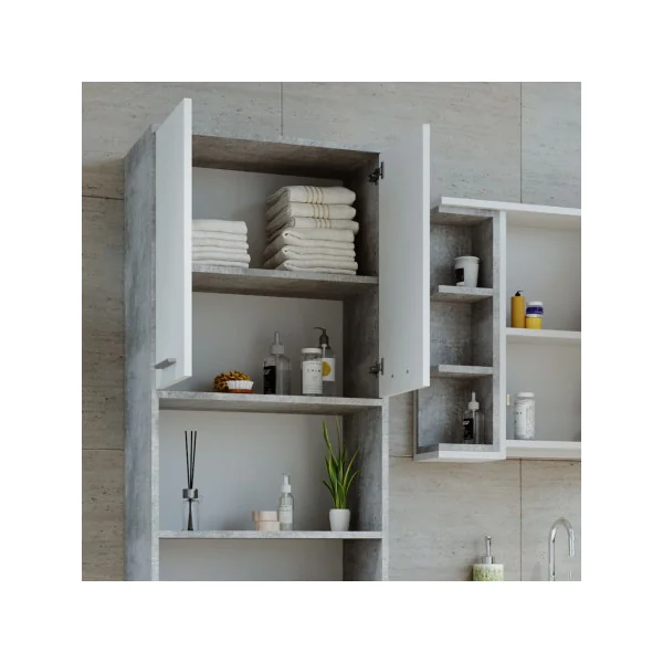 Meuble haut de salle de bain blanc gris béton Armoire salle de bain grande Colonne salle de bain