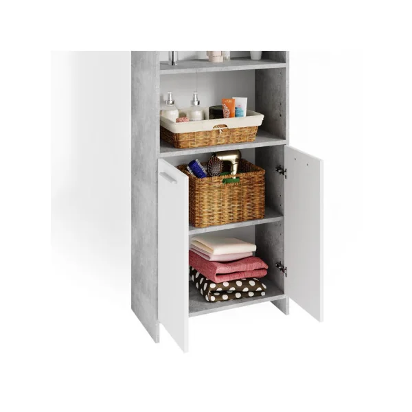 Meuble haut de salle de bain blanc gris béton Armoire salle de bain grande Colonne salle de bain