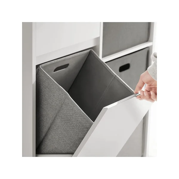 Meuble salle de bain blanc avec panier à linge intégré gris Armoire basse salle de bain linge sale Corbeille linge encastrée