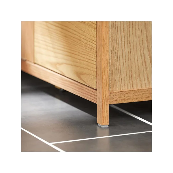 Meuble salle de bain bois naturel avec panier à linge intégré gris Armoire basse salle de bain linge sale