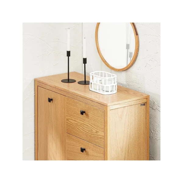Meuble salle de bain bois naturel avec panier à linge intégré gris Armoire basse salle de bain linge sale