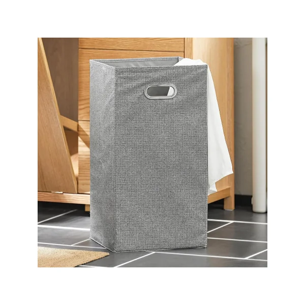 Meuble salle de bain bois naturel avec panier à linge intégré gris Armoire basse salle de bain linge sale