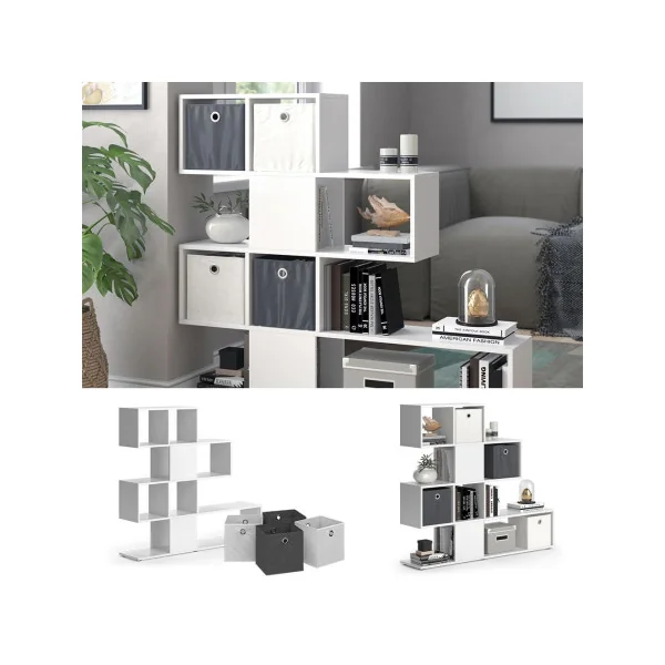Meuble séparateur de pièce blanc avec 4 boites de rangement Etagère ouverte moderne